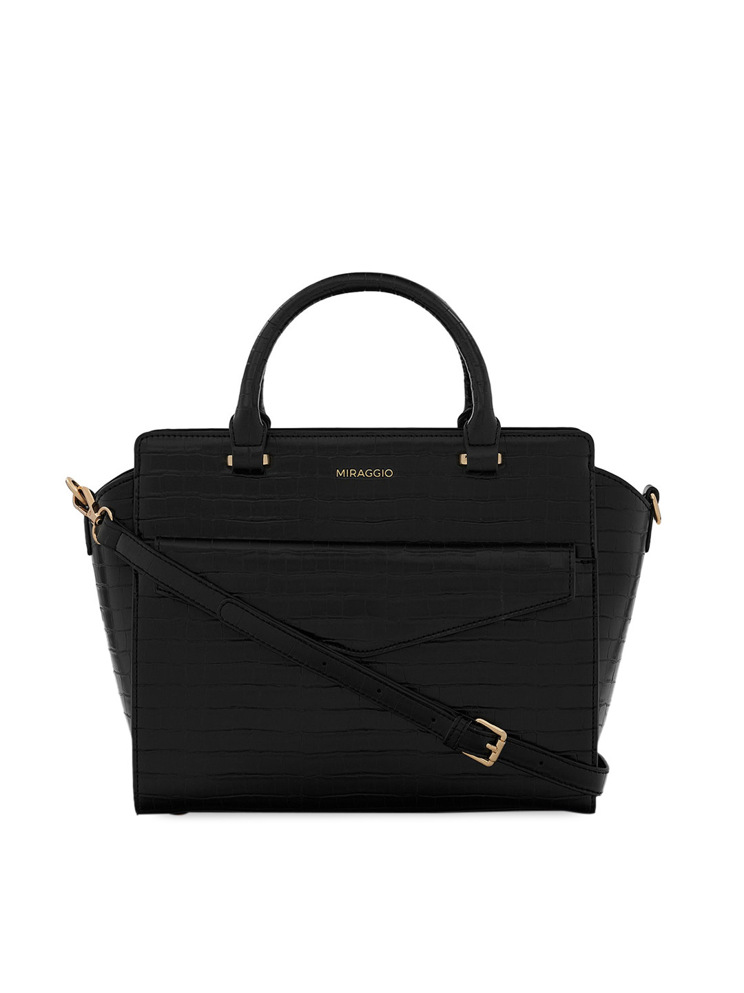 Buy MIRAGGIO Black Textured PU Structured Handheld Bag Handbags for