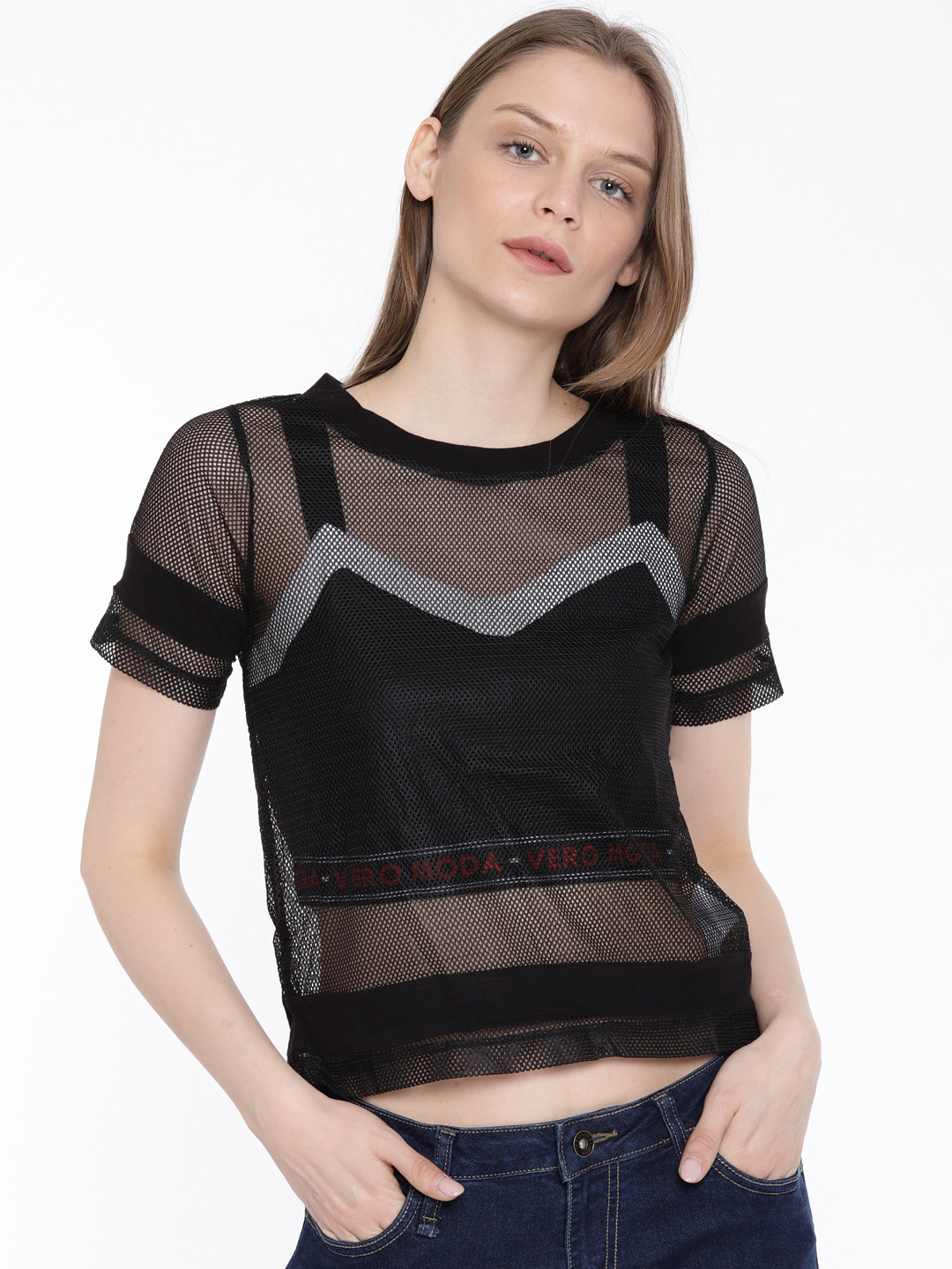 Buy Vero Moda Women Black Mesh Sheer Top Tops for Women 1992598 Myntra
