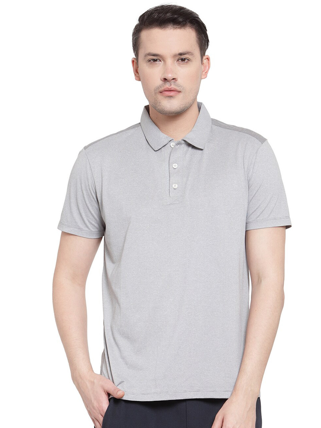 Men's Grey Solid Polo Collar T-Shirt