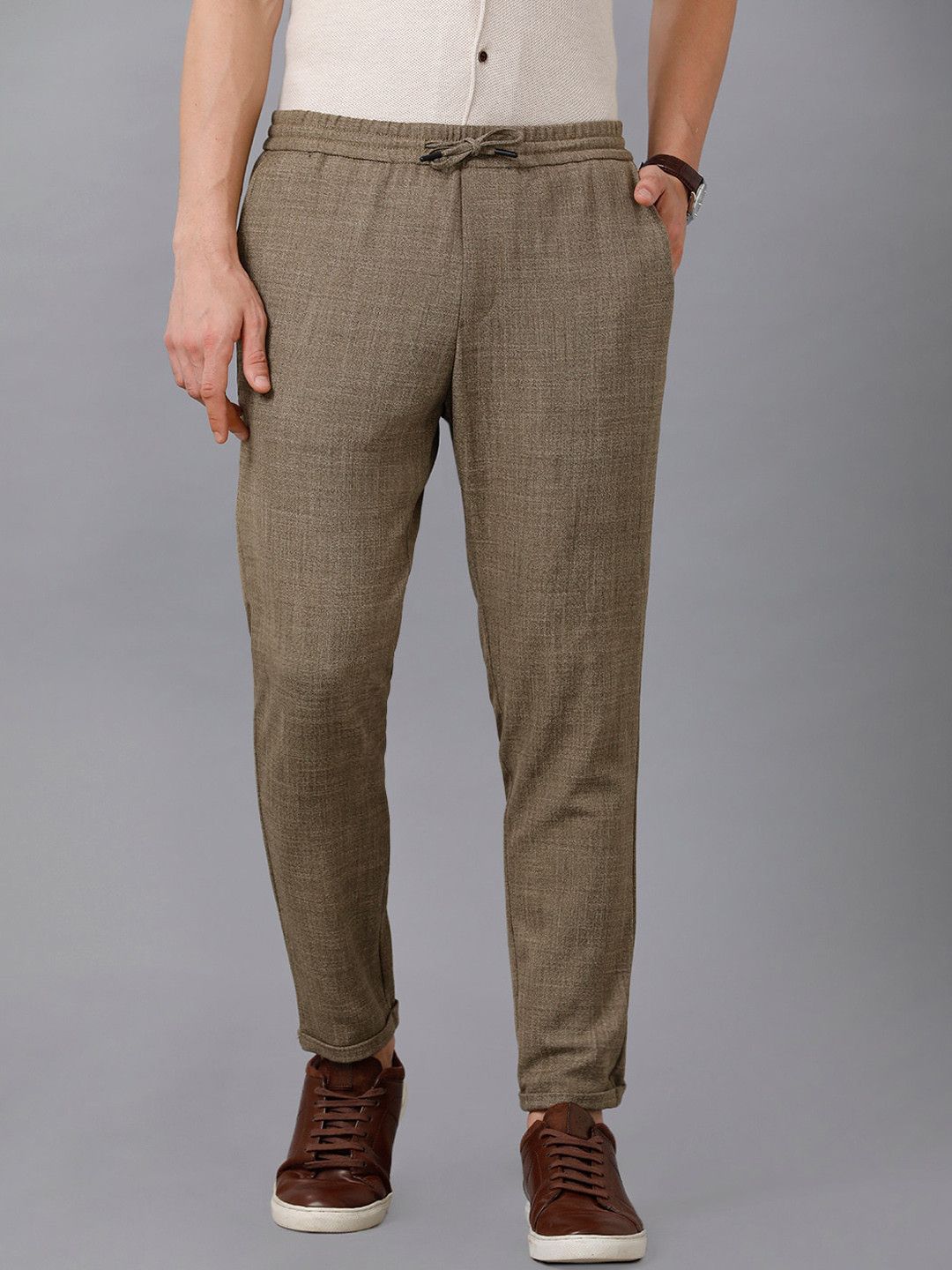 Buy IDENTITI Men Khaki Slim Fit Trousers Trousers for Men 19930194