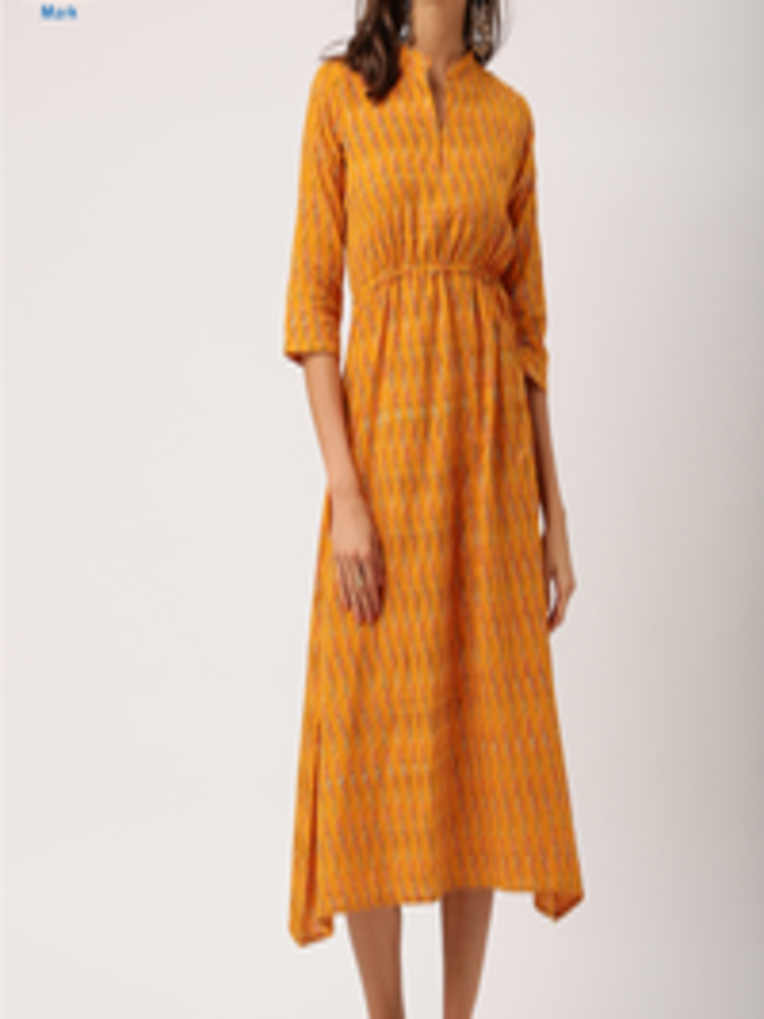 Buy IndusDiva Loomnic Women Mustard Yellow Handloom Ikat A Line Dress ...