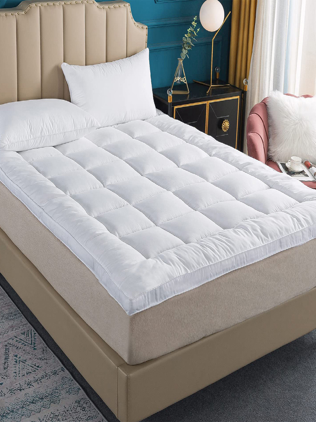 Buy Divine Casa White Solid 500 GSM Micro Double Bed Mattress Topper