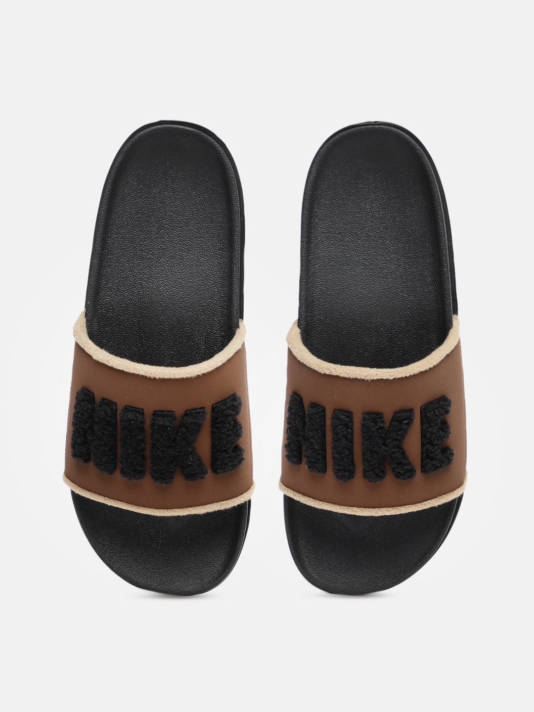 Buy Nike Men Brown & Black Brand Logo Self Design OffCourt SE Sliders ...