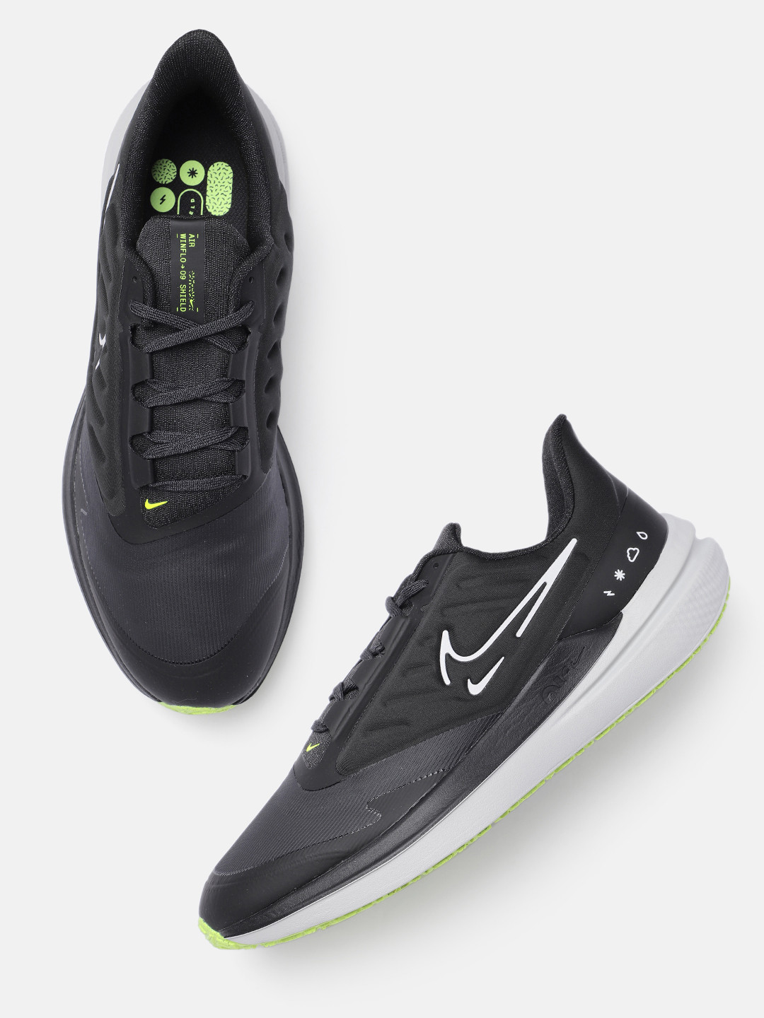 Buy Nike Men Black & Green Air Winflo 9 Shield Running Shoes Sports