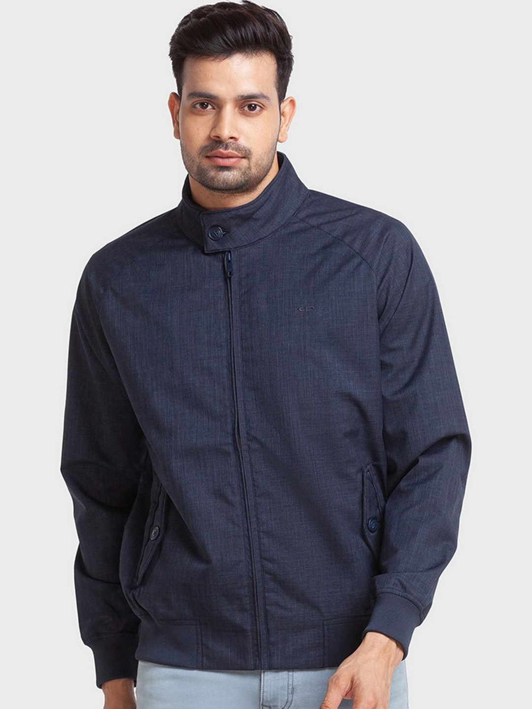 Men's Plus Size Button Up Washed Denim Bomber Jacket