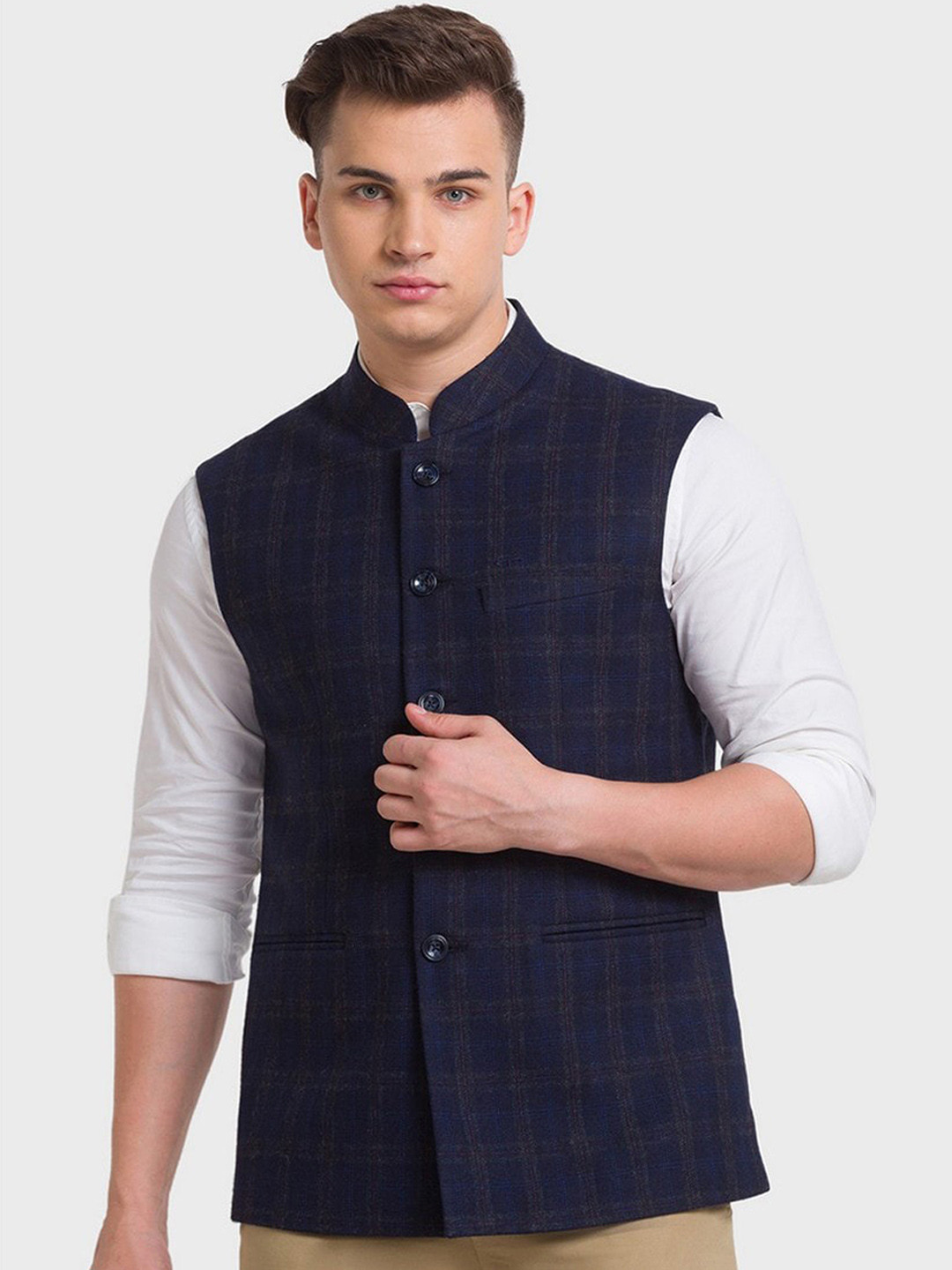 Checked Nehru Jacket for Men