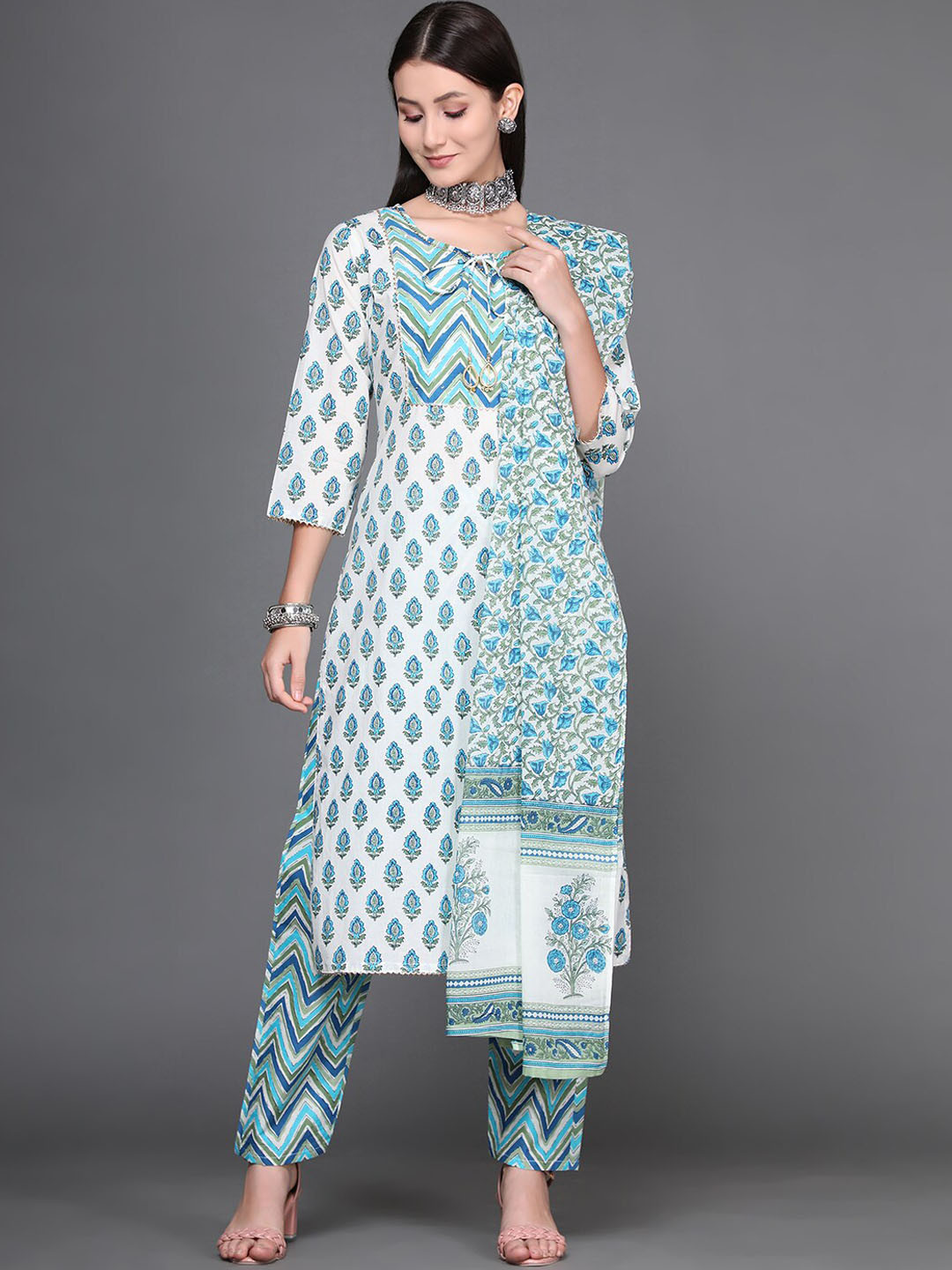 ZOYA | Women’s Maroon Tribal Print Suit Set | Contrast Dupatta Kurta Trouser Set main image 0