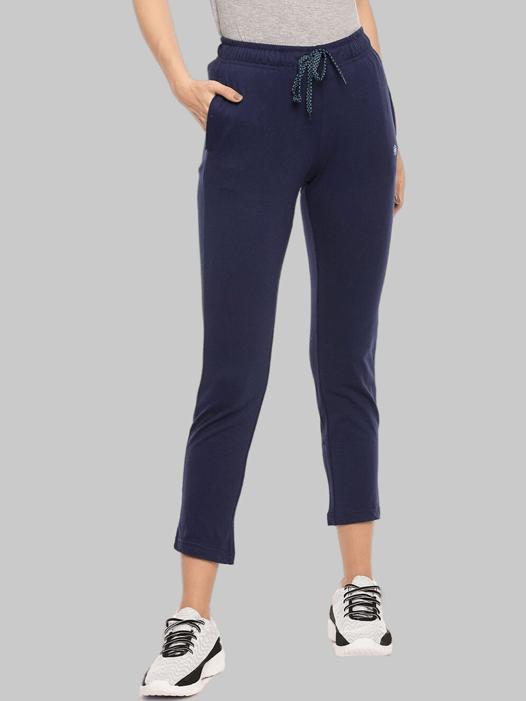 Buy Dollar Missy Women Navy Blue Solid Cotton Dry Fit Track Pant
