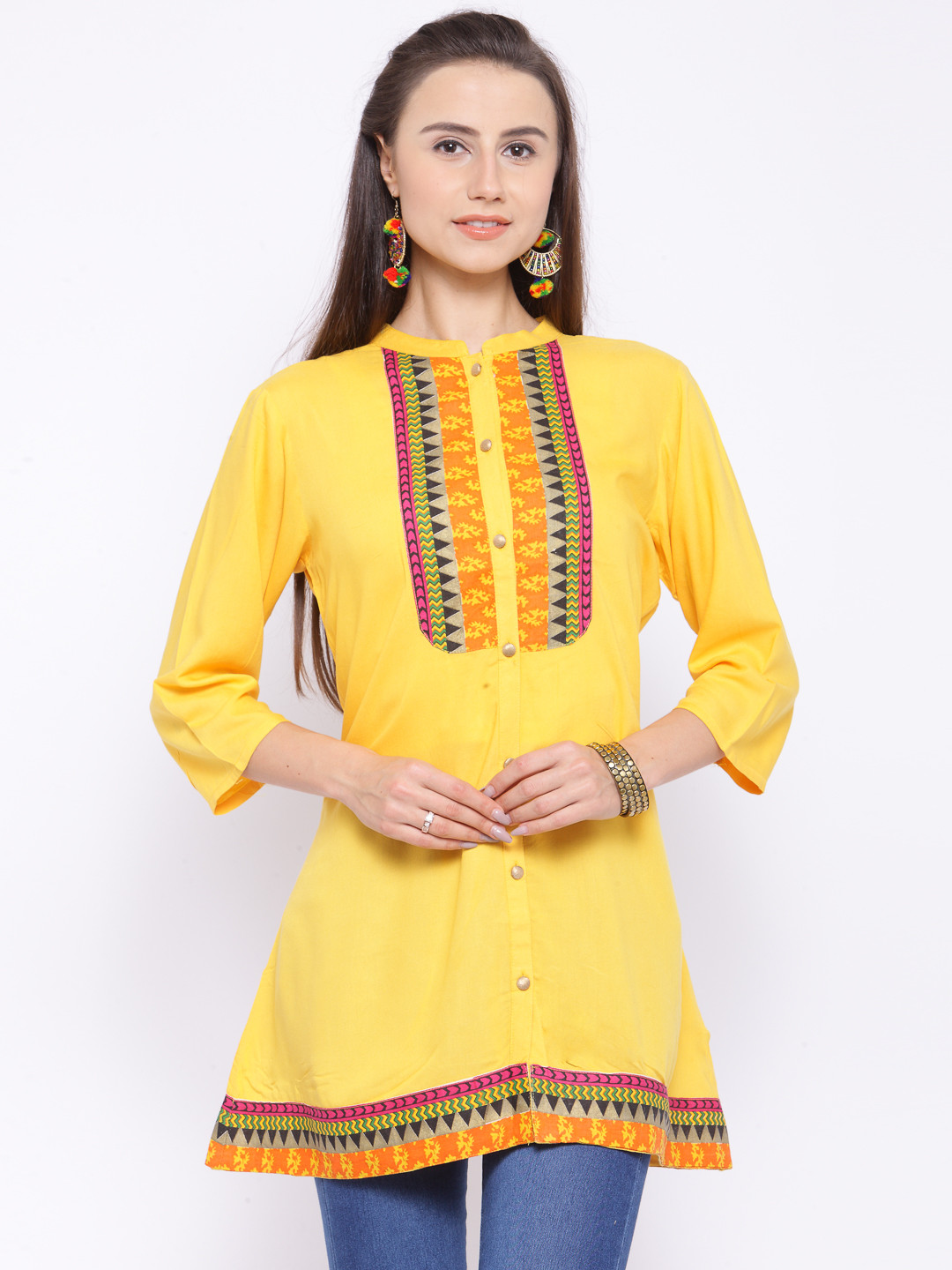 Women'S Yellow Embroidered Detail Tunic main image 0