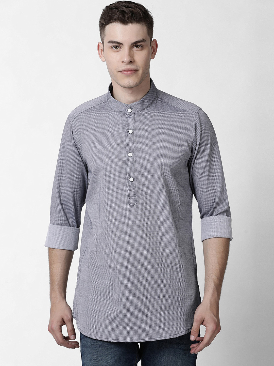 Buy Cross Court Men Grey Solid Pure Cotton Kurta Kurtas for Men