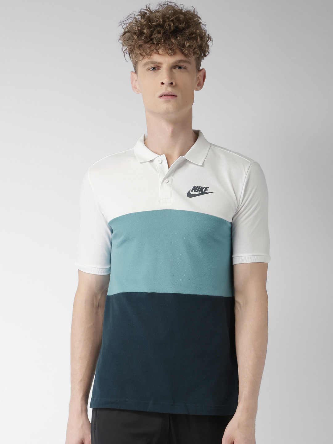 Buy Nike Men White & Navy Colourblocked Polo T Shirt Tshirts for Men