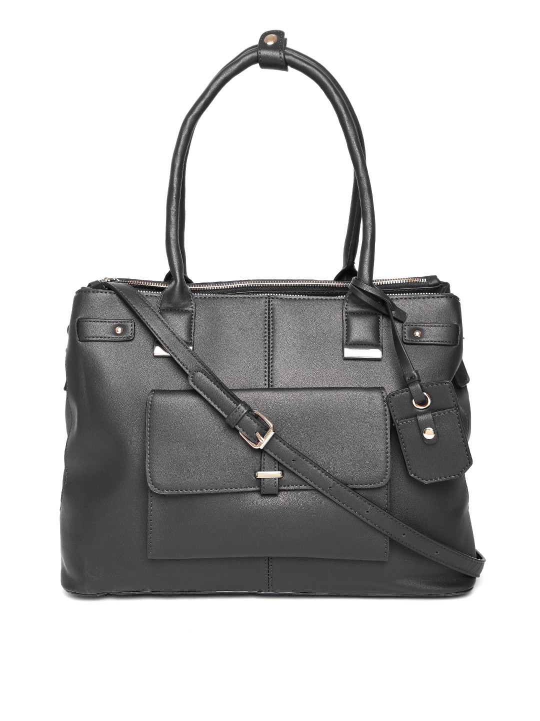 Buy Accessorize Black Solid Oversized Shoulder Bag With Sling Strap Handbags for Women 1995172