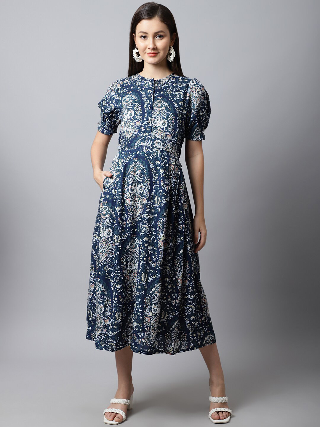Ethnic Motifs Printed Bell Sleeve Maternity A-Line Midi Dress