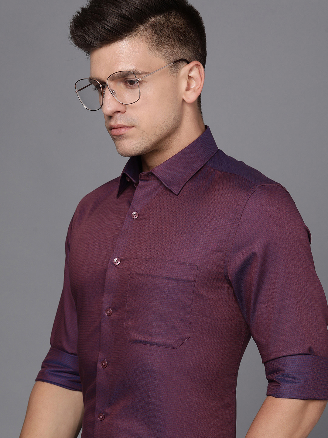 Buy Louis Philippe Men Burgundy Textured Pure Cotton Slim Fit Formal