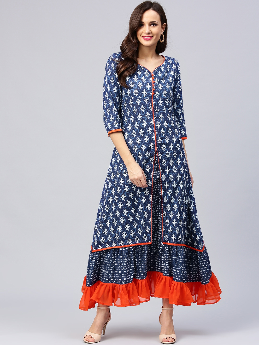 Buy Aks Women Blue Printed Maxi Dress Dresses For Women 1995637 Myntra 7951