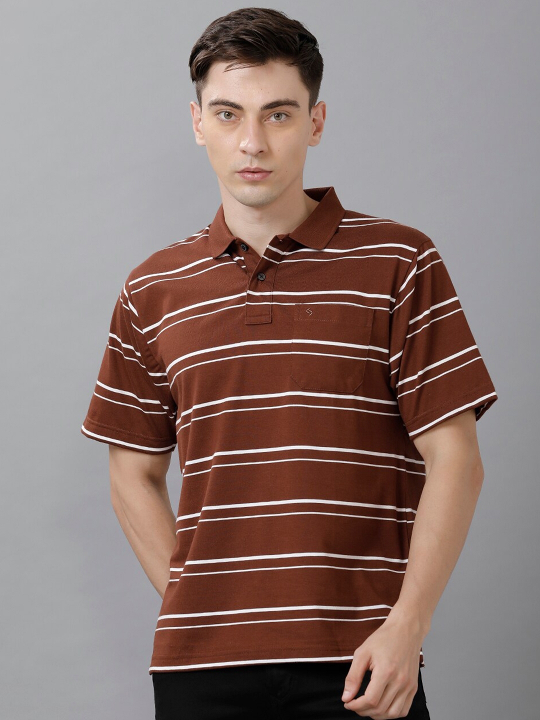 Buy Classic Polo Men Brown & White Striped Polo Collar T Shirt Tshirts for Men 19959504 Myntra