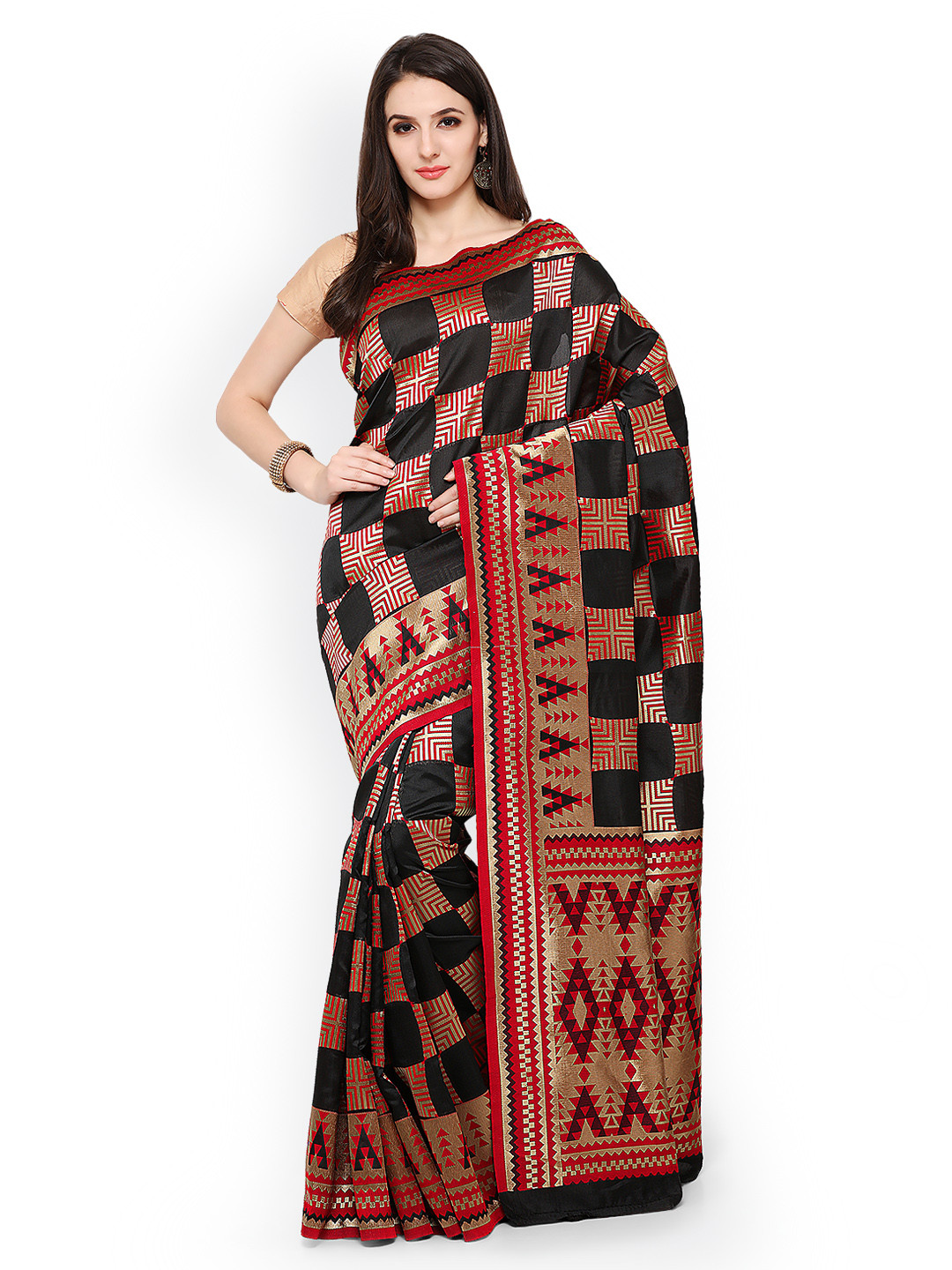 thumbnail: Sugathari Dames Art Silk Kanchipuram Saree Kastanjebruin - SAN PARI 75 MAROON