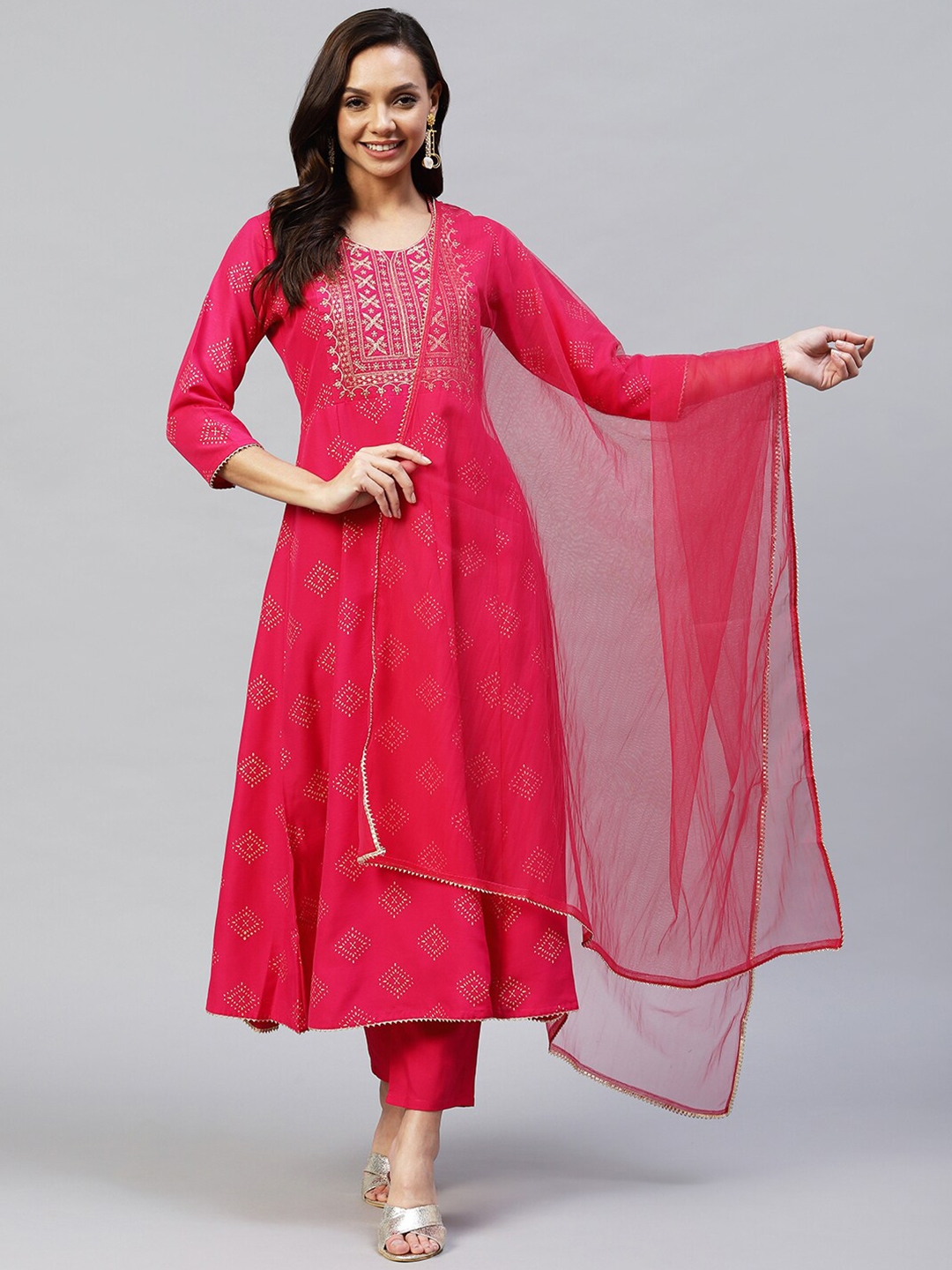 Buy KALINI Women Pink Ethnic Motifs Printed Kurta With Trousers & With ...