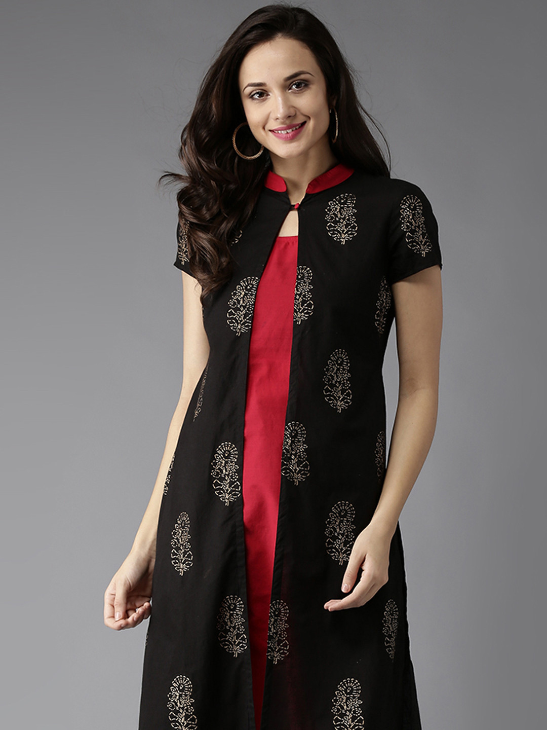 Women's Red Graphic A Line Kurta