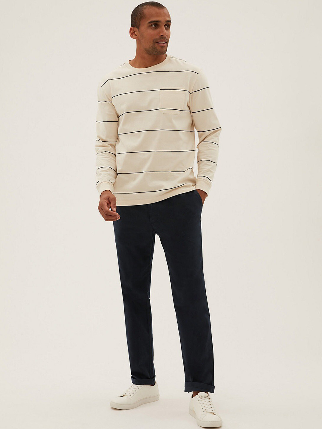 Buy Marks & Spencer Men Navy Blue High Rise Trousers - Trousers for Men ...