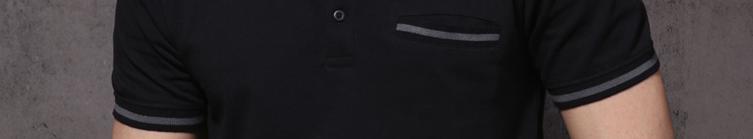 Buy Roadster Men Black Solid Mandarin Collar Pure Cotton T Shirt ...