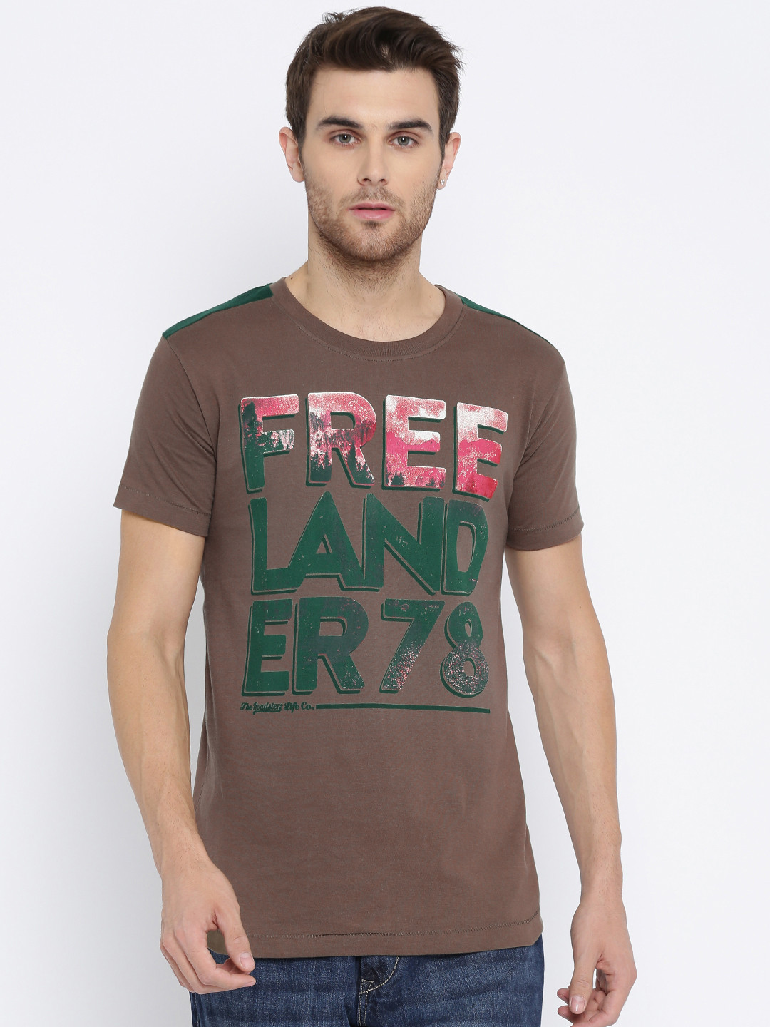 Buy Roadster Men Olive Green Printed Round Neck T Shirt Tshirts for