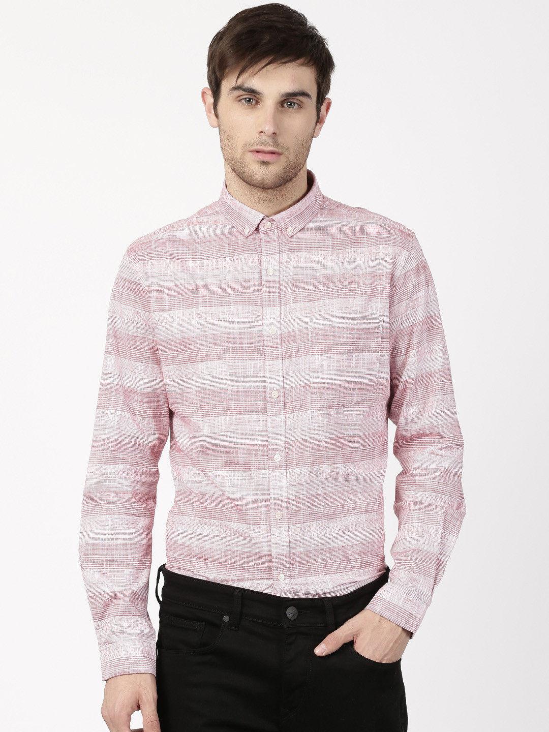 Buy Ether Men Pink & Off White Slim Fit Striped Casual Shirt - Shirts for Men 1997714 | Myntra
