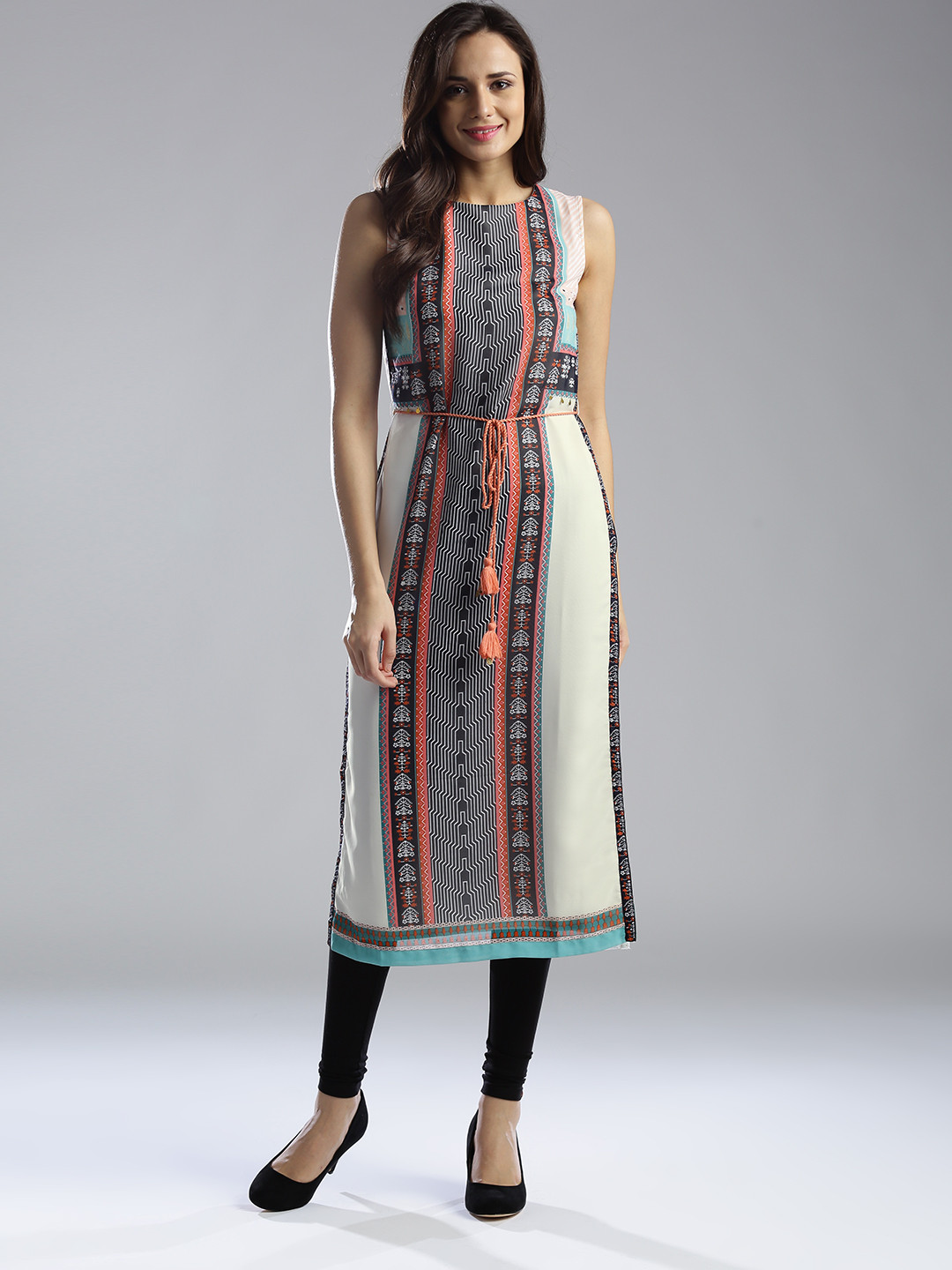 Women'S Black & White Checked A-Line Kurta