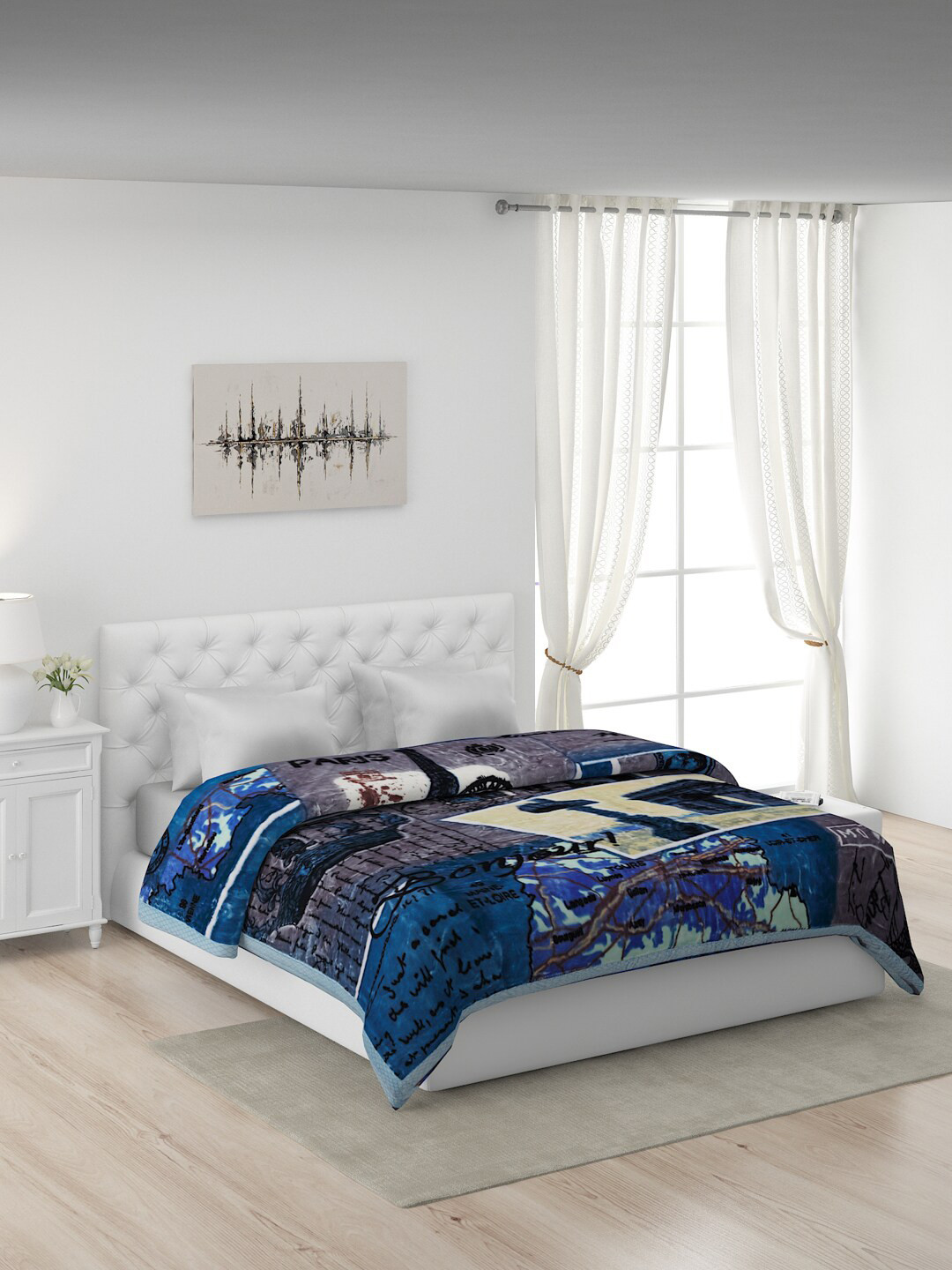 Buy Monte Carlo Blue & White Heavy Winter Double Bed Blanket Blankets