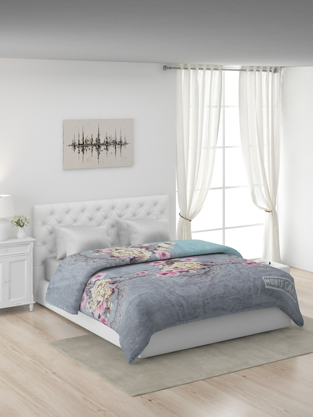 Buy Monte Carlo Blue & Pink Floral Heavy Winter Double Bed Blanket