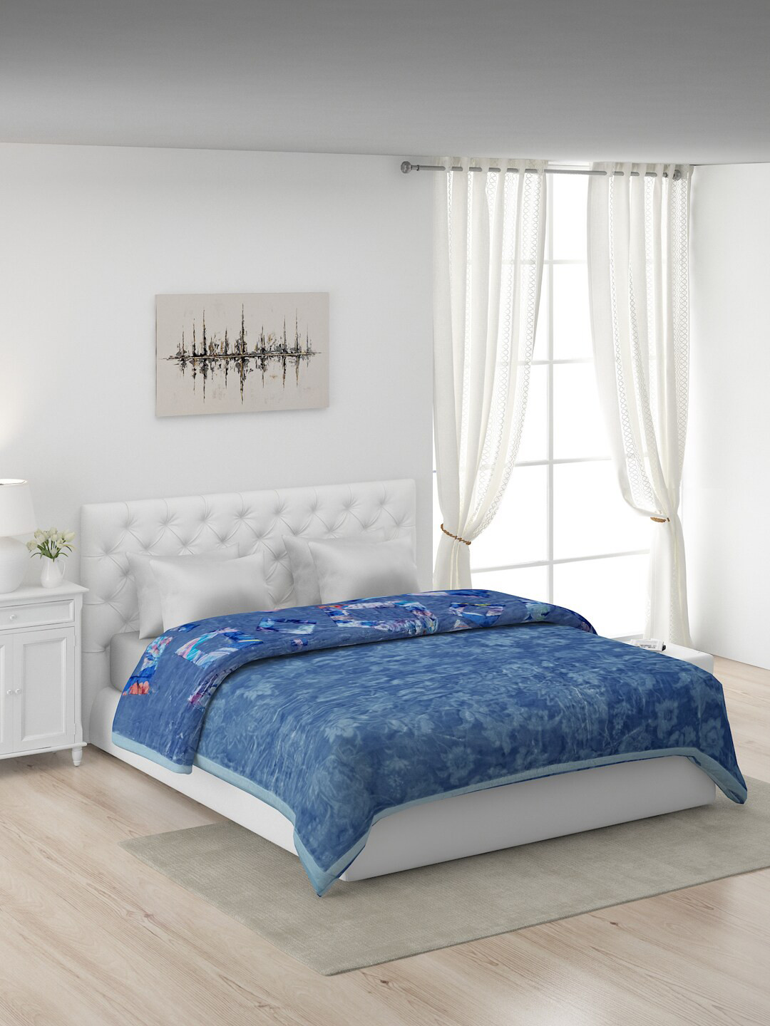 Buy Monte Carlo Blue & Pink Geometric Heavy Winter Double Bed Blanket