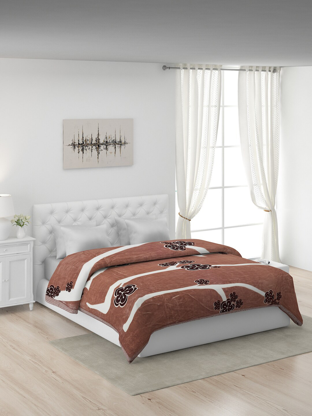Buy Monte Carlo Brown & Off White Floral Heavy Winter Double Bed