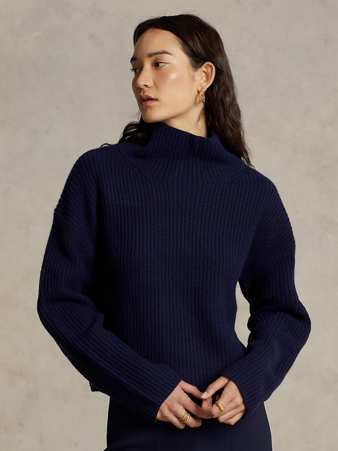 Buy Polo Ralph Lauren Women Navy Blue Ribbed Pullover - Sweaters for ...