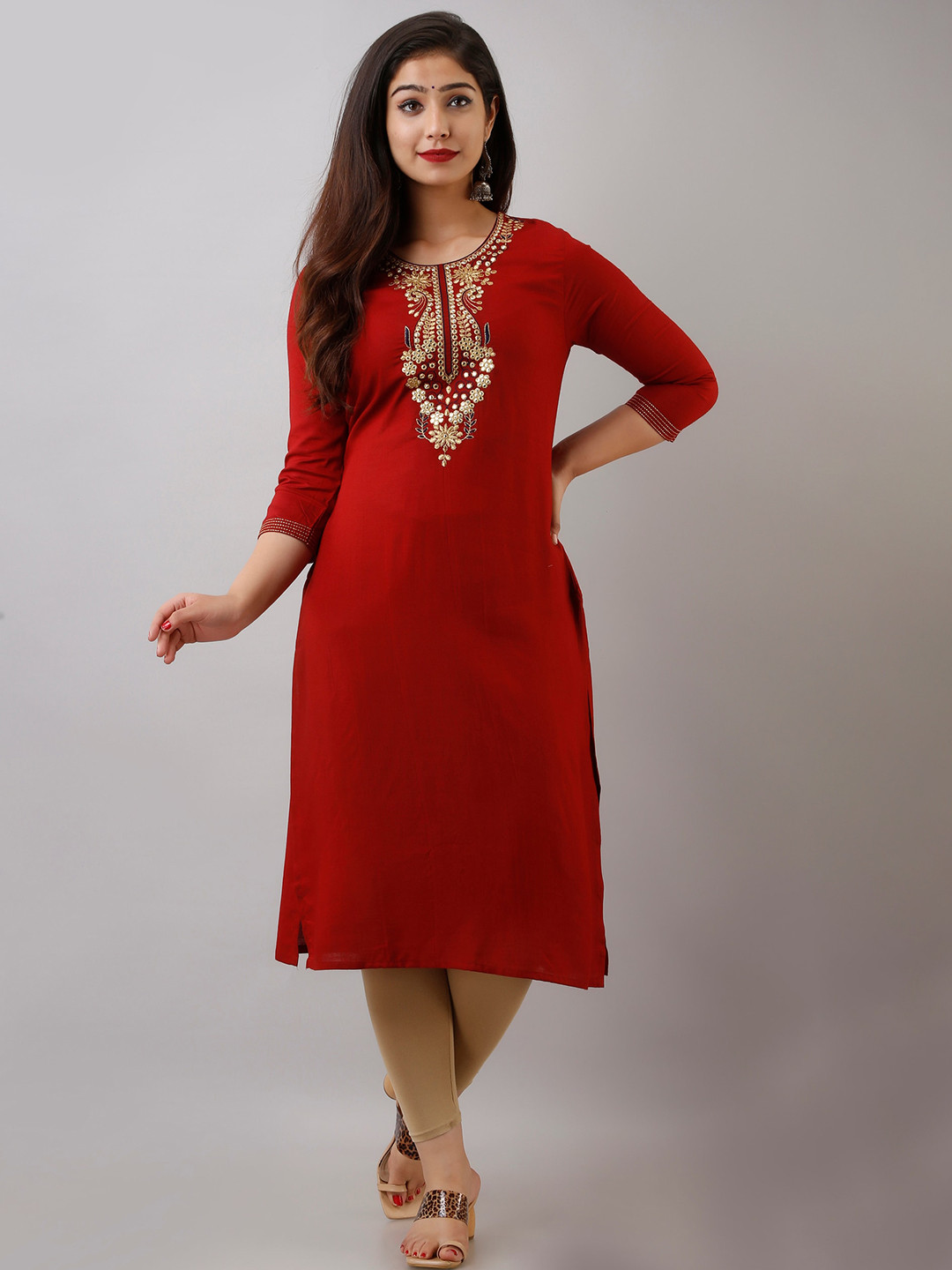 Buy NITVAN Women Maroon & Gold Toned Ethnic Motifs Embroidered Mirror