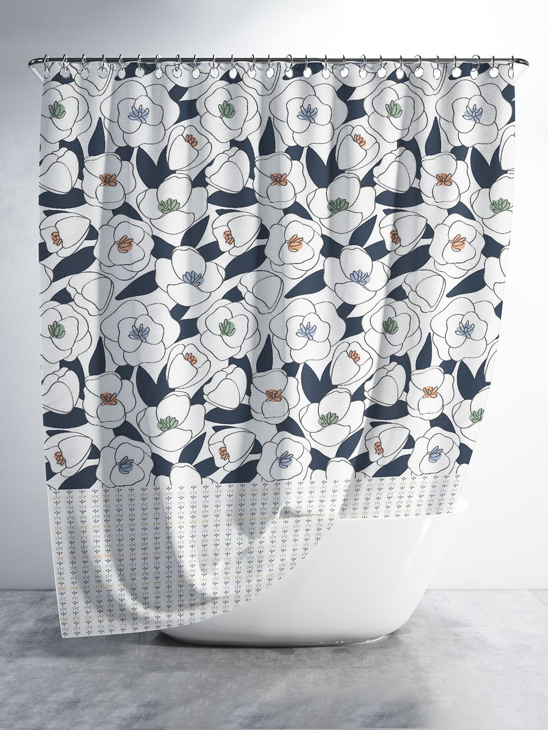 Buy Aura Blue & White Abstract Printed Shower Curtain With Hooks