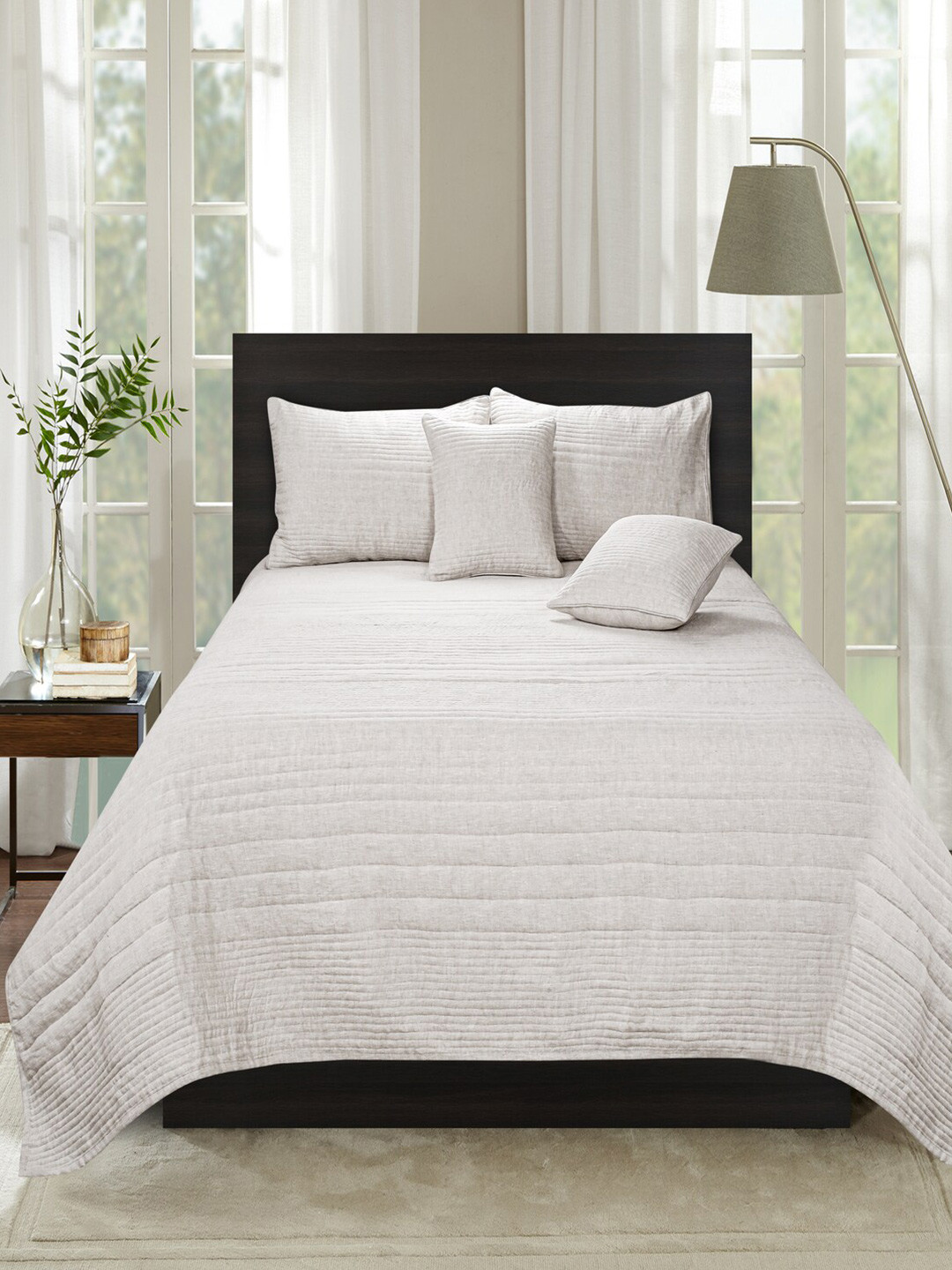 Buy SHADES Of LIFE Beige Striped 250 TC King Bedsheet With 4 Pillow