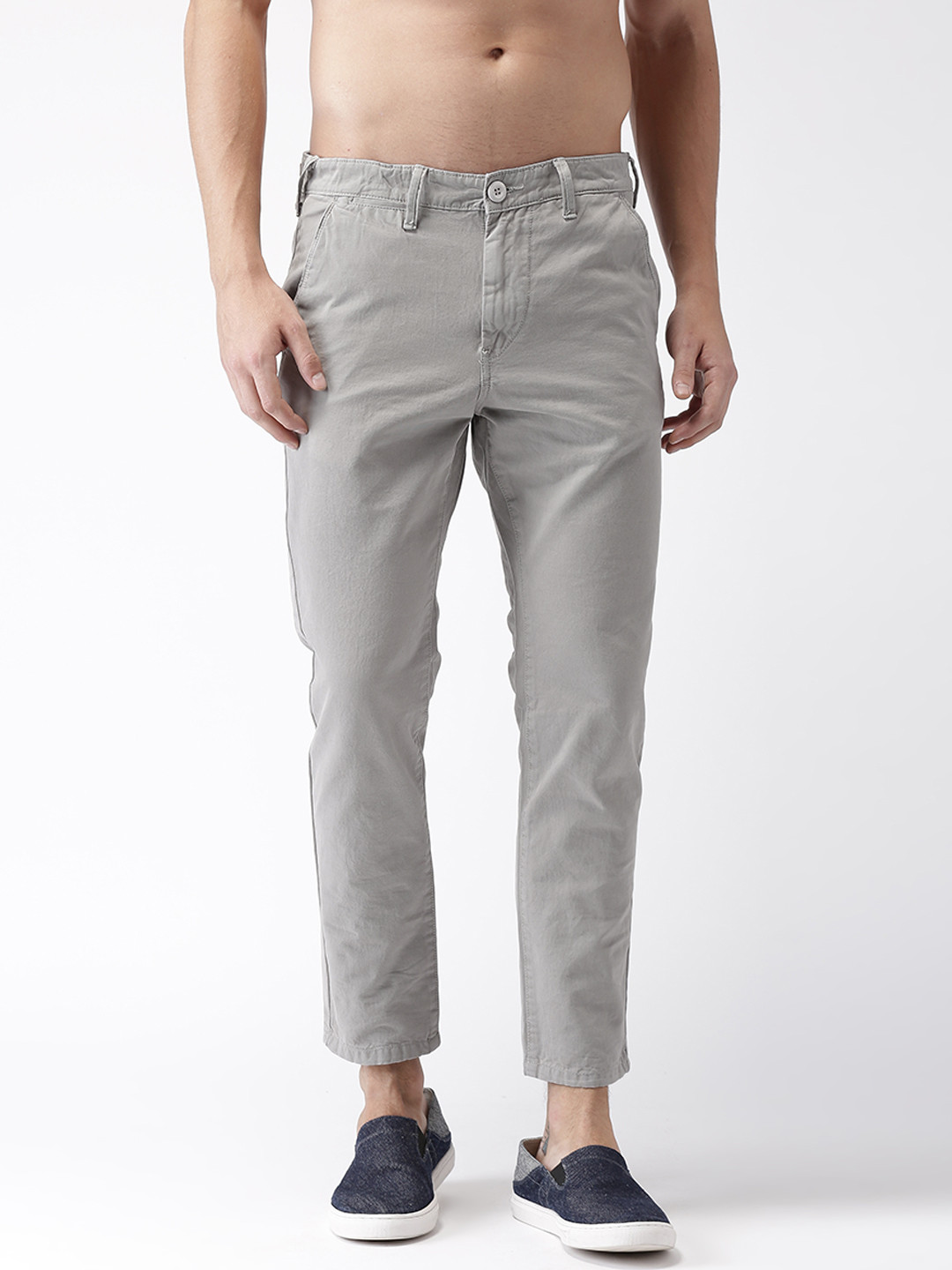 Buy HERE&NOW Men Grey Slim Fit Solid Chinos - Trousers for Men 1999916 ...