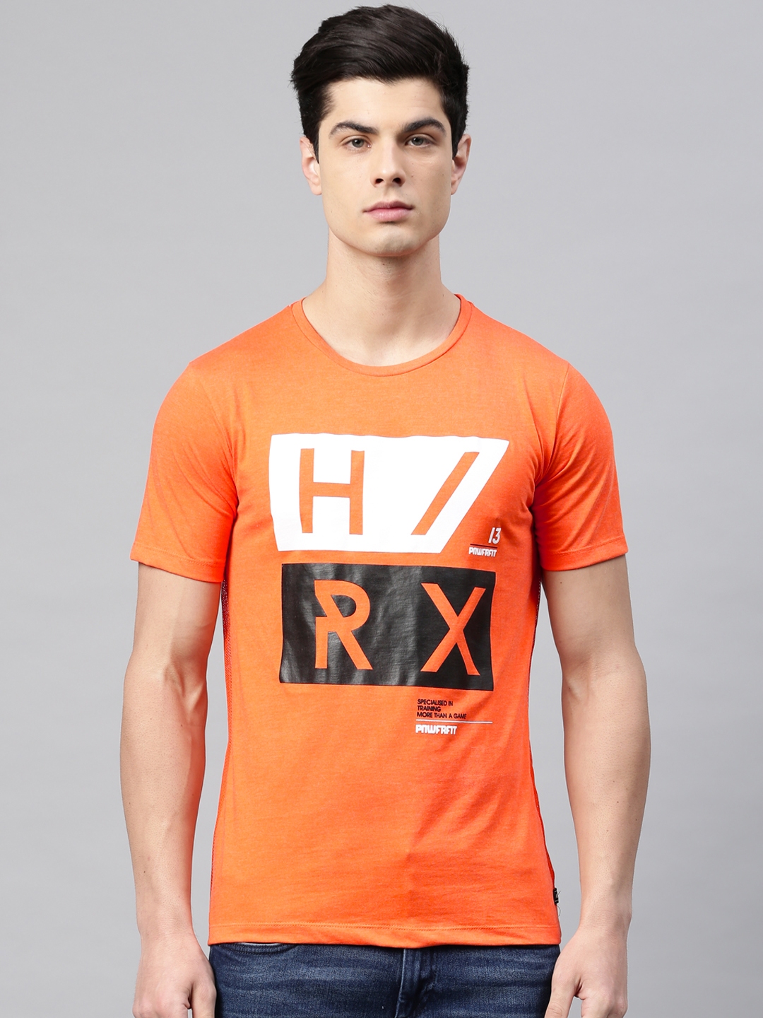 Buy HRX By Hrithik Roshan Men Orange Printed Round Neck T Shirt ...