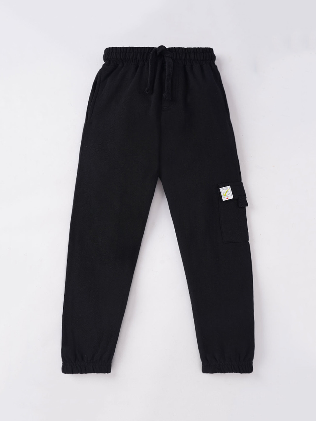Buy Ed A Mamma Boys Black Solid Drawstring Cotton Joggers Track Pants