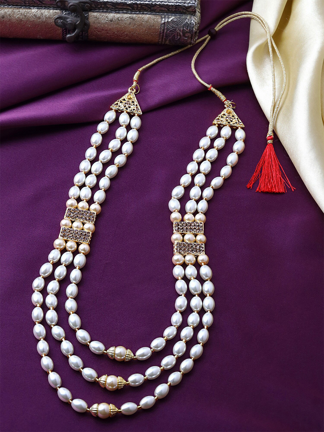 Buy Yellow Chimes Men Gold Toned & White Brass Gold Plated Necklace