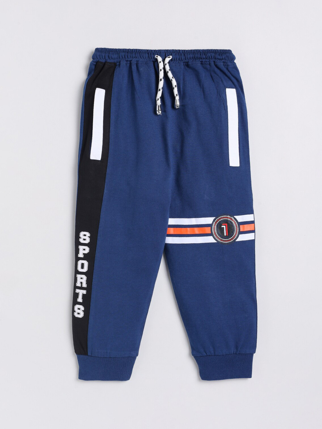 Buy Nottie Boys Blue Printed Cotton Drawstring Joggers Track