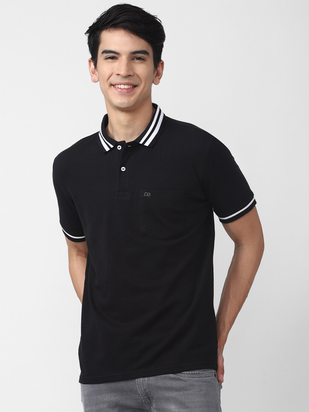 Buy Peter England Casuals Men Black Polo Collar T Shirt Tshirts for