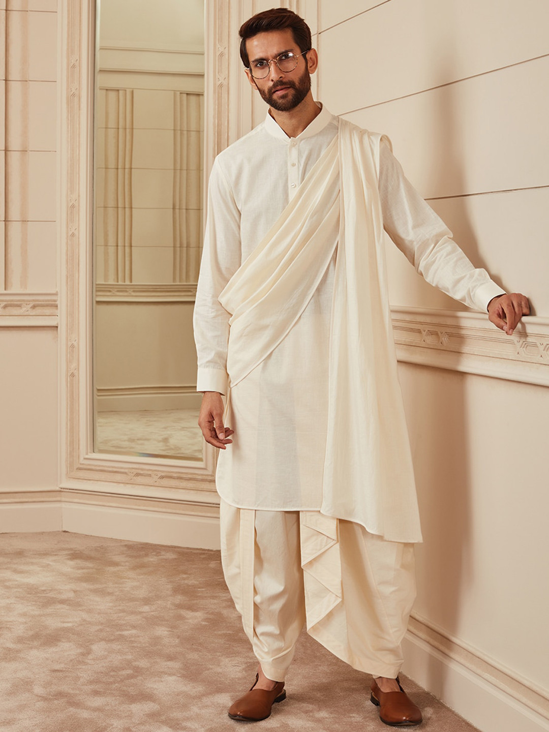 Off White Kurta Brocade Dhoti
