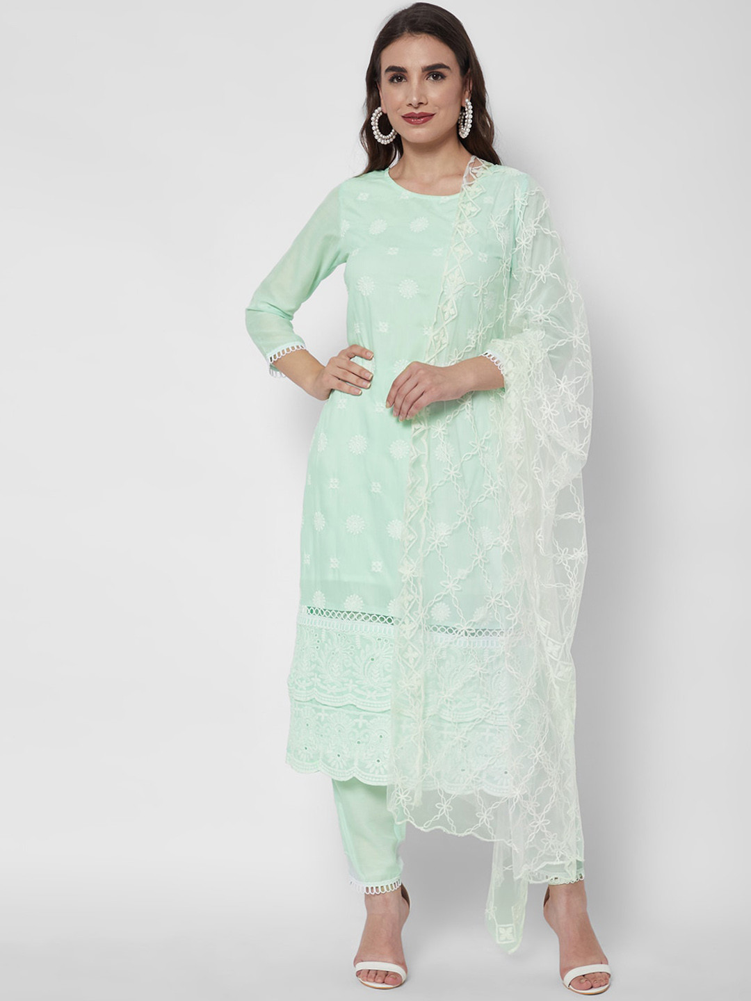 Women Lime Green Viscose  Embroidery Work Kurta Set With Dupatta