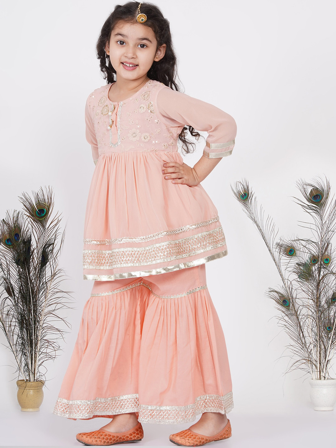 Black - Girls Bagh Block Print Pure Cotton Kurta Set (3-6 Years) 19