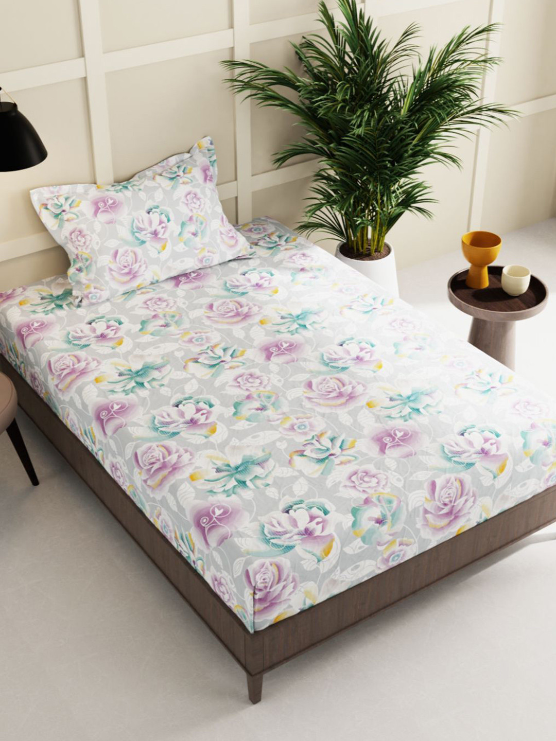 Buy BIANCA Floral 150 TC Single Bedsheet With 2 Pillow Covers
