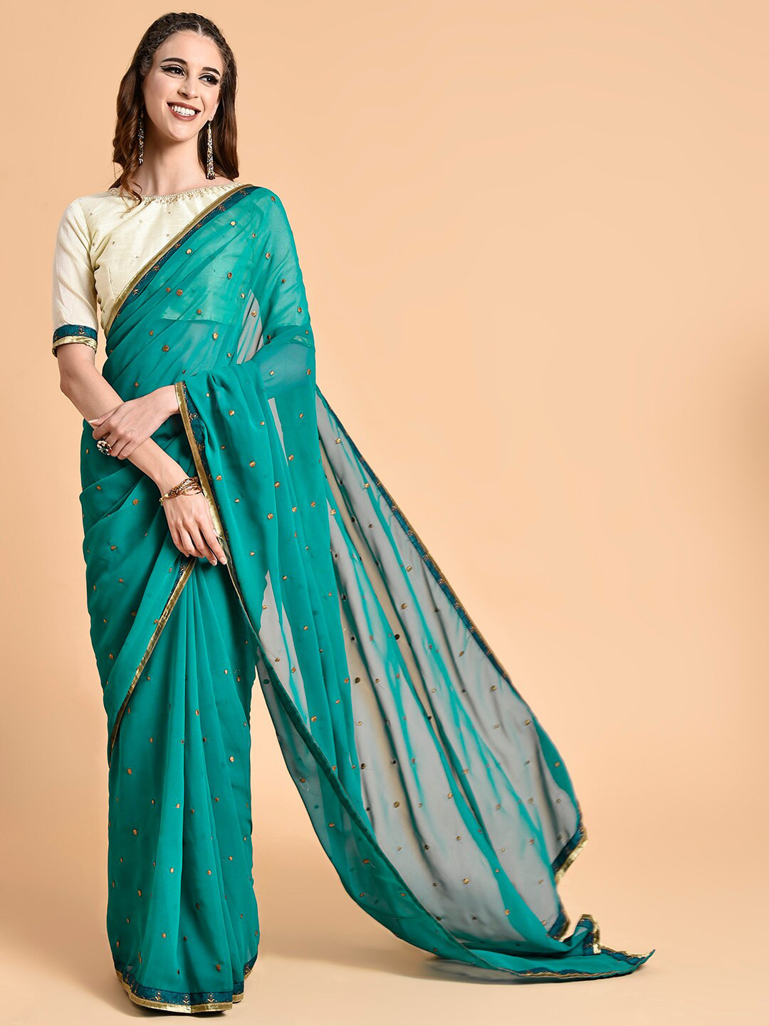 Buy Sangria Women Teal Sarees - Sarees for Women 20020684 | Myntra