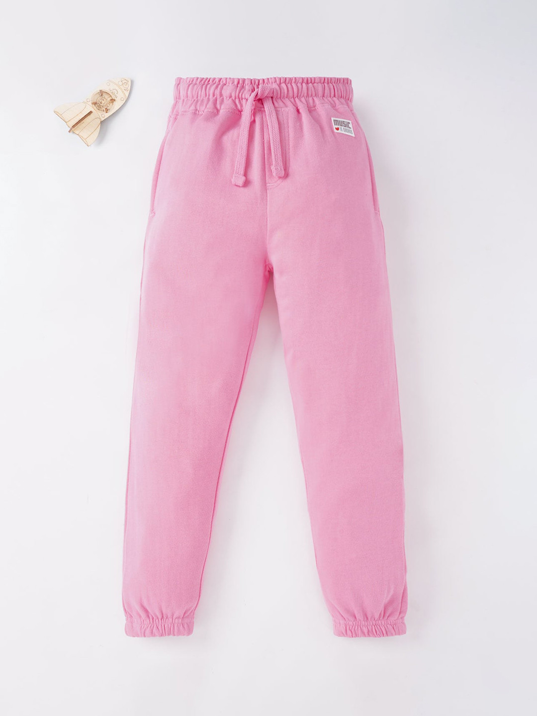 Buy Ed A Mamma Girls Pink Solid Cotton Drawstring Joggers Track Pants