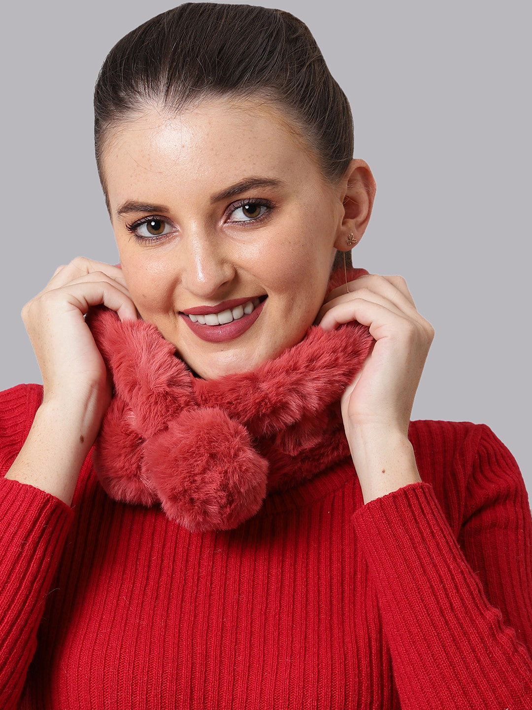 Buy ELLIS Women Red Solid Faux Fur Muffler Mufflers for Women