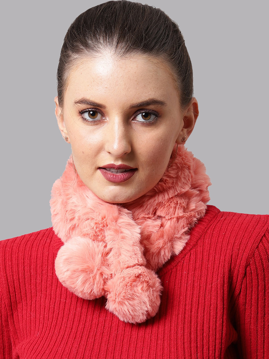 Buy ELLIS Women Pink Solid Faux Fur Scarf Wrap Collar Mufflers